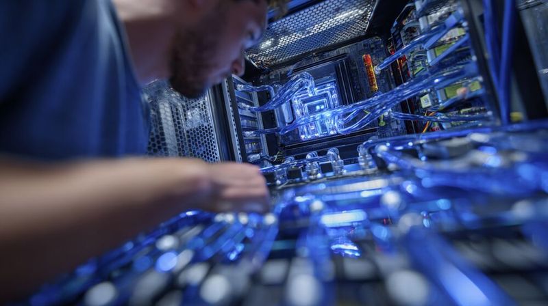 Ein passiver Luftkanal führt Kaltluft gezielt zu Top-of-Rack-Switches und reduziert deren thermische Belastung auch in hochverdichteten Rechenzentrumsschränken.(Bild:  Midjourney / Paula Breukel / KI-generiert)