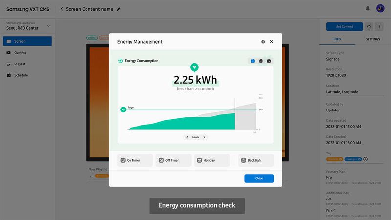 Mit VXT lässt sich laut Samsung auch der Energieverbrauch von Digital-Signage-Installationen optimieren. (Bild: Samsung)