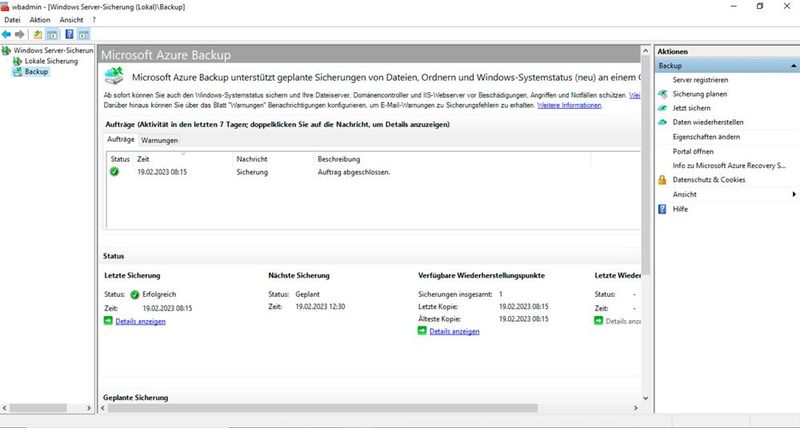 Verwalten von Azure Backup im lokalen Sicherungs-Programm der Windows Server-Sicherung. (Bild: Joos - Microsoft)