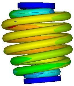 Bild 3: Finite-Elemente-Modell  einer Fahrzeugtragfeder mit Federtellern (Archiv: Vogel Business Media)