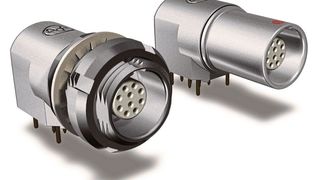 Rundsteckverbinder: Yamaichis Y-Circ-P-Steckverbinder mit Push-Pull-Verriegelung gibt es jetzt auch mit 90° gewinkelten Leiterplattensockel mit Gehäuse.  (Yamaichi)