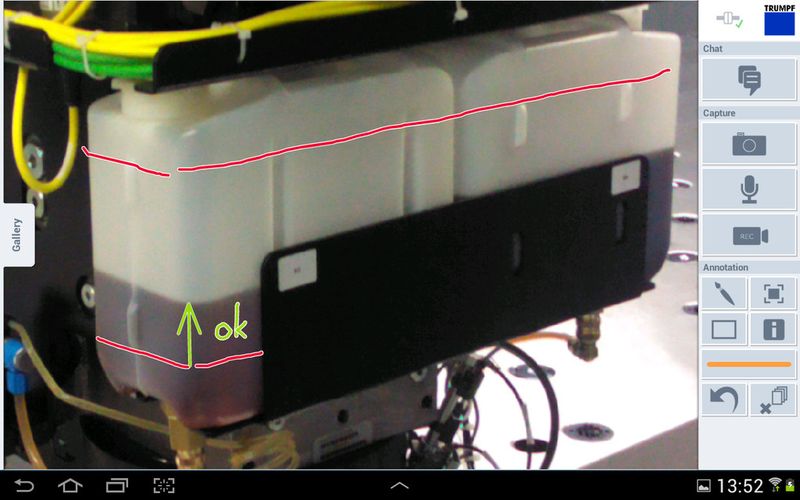 Die Visual Online Support-App ermöglicht es dem Kunden live mit dem technischen Kundendienst zu kommunizieren und dabei Bild-, Ton und Videodateien auszutauschen. ( Trumpf)