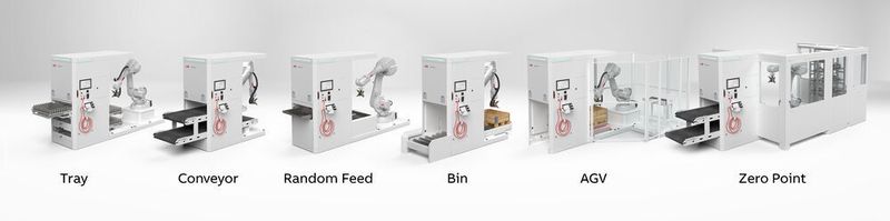 Vollzählig angetreten! Blick auf die Flexloader-Familie von ABB. Mit der robotergestützten Werkstückbeschickung wird die beispielsweise die Zerspanung mit Werkzeugmaschinen aller Art effizienter. (ABB)