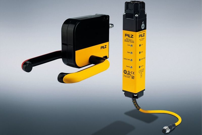 Sichere Komplettlösungen von Pilz für Türen: PSENmlock und das PSENmlock-Türgriffmodul mit integrierter Fluchtentriegelung. (Pilz GmbH & Co. KG)