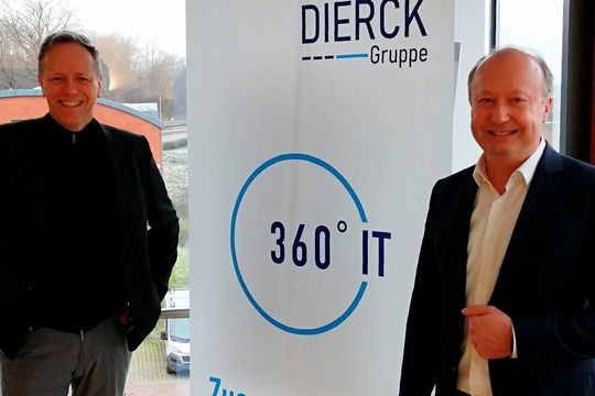 Oliver Lindlar (l.), Geschäftsführer bei Gordion, und Wolfgang Ehrk, CEO der Dierck Group, sind überzeugt, dass die 4-Tage-Woche ein Erfolg wird. (Bild:  Dierck Group)