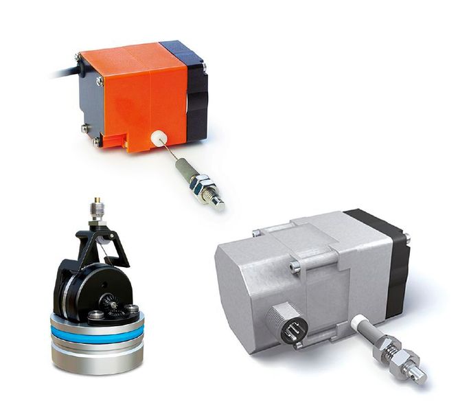 Die kompakten Seilzuggeber SG10 (orange), SGH10 und SG20 von Siko. (Bild: Siko)