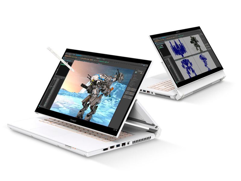 Das ConceptD 7 Ezel mit 15,6-Zoll-4K-Display ist das Flaggschiff unter den Convertible-Creator-Notebooks. Es kombiniert Core-H-CPUs der 11. Generation mit Grafikkarten bis zu Geforce RTX 3080. (Acer)