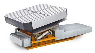 Über ein wälzgelagertes Bogensegment lässt sich der Schwerlasttisch von Fibro mit geringem Kraftaufwand präzise in die zuvor definierte Position kippen. (Bild: Fibro)