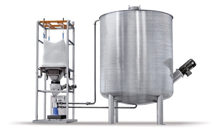 The CMX system is usually supplied with a solid material dosing feeder and mixing containers. (Picture: Ika)