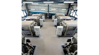 Die Waschwasserbehandlungsanlage reinigt stündlich rund 100 Kubikmeter Wasser aus der nassen Rauchgaswäsche der Sonderabfall-verbrennungsanlage im Chempark Leverkusen. Mit automatisierten Kammerfilterpressen werden die anorganischen Rückstände aus dem Wasser entfernt und getrocknet. Blick in den Zellensaal.
 (Currenta)