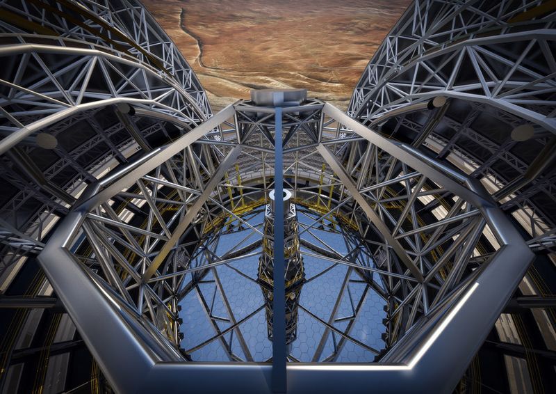 Diese künstlerische Darstellung des E-ELT beruht auf dem detaillierten Konstruktionsentwurf für das Teleskop. (ESO/L. Calçada/ACe Consortium)