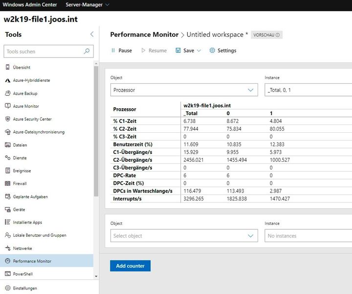 Die Leistungsüberwachung gibt es jetzt auch im Windows Admin Center. (Bild: Joos / Microsoft)