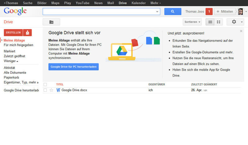 In der Weboberfläche von Google Drive lassen sich Daten hochladen und auch der Client installieren. (Archiv: Vogel Business Media)