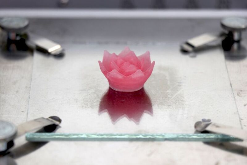 Um zu zeigen, dass sich feine, selbsttragende und überhängende Aerogel-Strukturen im 3D-Druck fertigen lassen, druckten die Forscher eine Lotusblüte. (Empa)