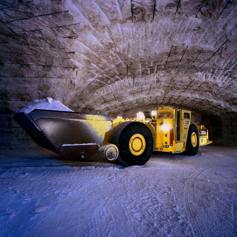 Mit großen Schaufelladern wird das losgesprengte Rohsalz, das Haufwerk, transportiert. Daraus produziert K+S Kali in Deutschland Jahr für Jahr 8 Millionen Tonnen kali- und magnesiumhaltige Düngemittel und Industrieerzeugnisse.