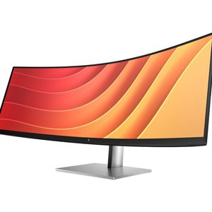 Darunter der 45-Zoll-Super-Ultrawide-Dual-QHD-Monitor HP E45c G5 Curved Monitor.(Bild:  HP)
