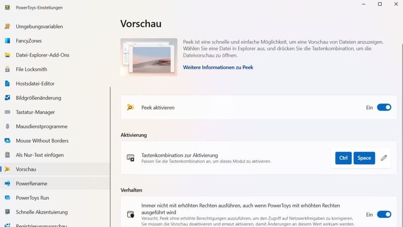 Anpassen der PowerToys-Vorschau-App in Windows 10/11.(Bild:  Joos – Microsoft)