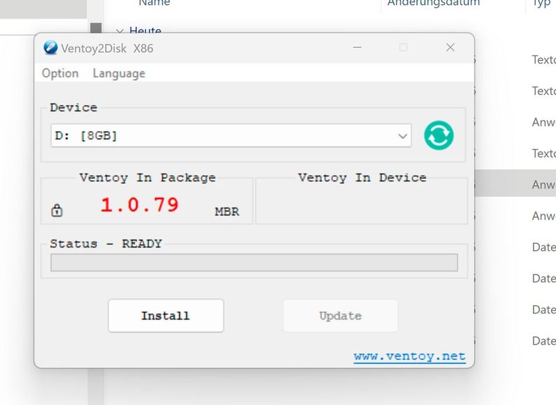 Erstellen eines Multiboot-USB-Sticks mit Ventoy. (Bild: Joos (Screenshot))