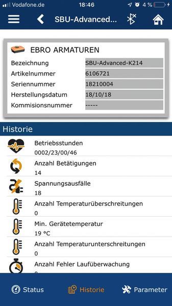 Ebro-App zur Analyse der Einsatzdaten und Anzeige der Spezifikation. (Bild: Ebro)
