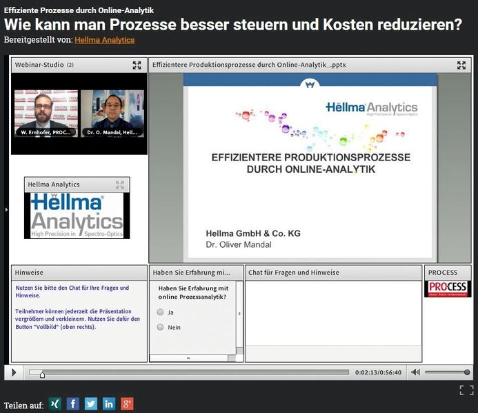 Oliver Mandal von Hellma erklärt die Vorzüge der Online-Spektroskopie in einem PROCESS-Webinar. Die Aufzeichnung finden Sie unter www.process.de/webinare. (Bild: PROCESS)