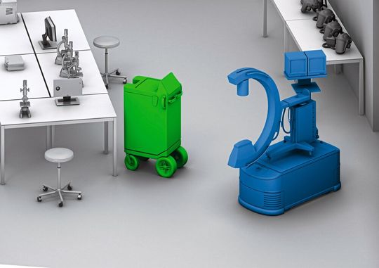 Fahrerlose Transportsysteme im Gesundheitssektor müssen leichte, empfindliche und sicherheitsrelevante Waren ebenso sicher transportieren wie tonnenschwere Medizingeräte. Fahrerlose Transportsysteme im Gesundheitssektor müssen leichte, empfindliche und sicherheitsrelevante Waren ebenso sicher transportieren wie tonnenschwere Medizingeräte.