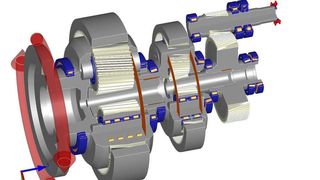Schematischer Aufbau eines zweistufigen Planetengetriebes mit einer Stirnradstufe. Bild: Romax/NKE (Archiv: Vogel Business Media)