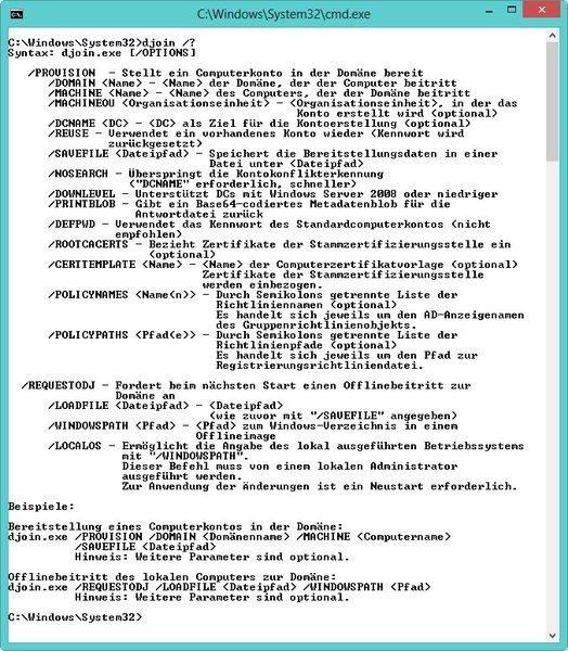 Über die Offline-Domänenaufnahme (djoin.exe) kann man Clients anbinden, die mit DirectAccess an das Netzwerk angebunden sind. Allerdings funktioniert das nur mit Windows Server 2012 und Windows 8: „Djoin /provision /domain  /machine  /policynames  /rootcacerts /savefile  /reuse“. (Bild: Archiv)
