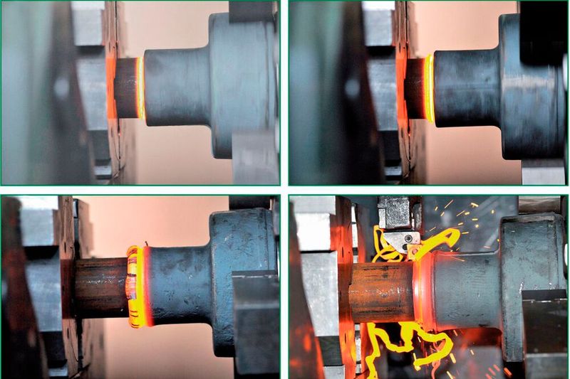 Beim Reibschweißen wird die Energie ausschließlich über die Bewegung der Fügeteile zueinander unter Druck zugeführt. Ist ausreichend Energie zum Fügen der Bauteile eingebracht, stoppt die Rotationsbewegung und die Teile verschweißen vollflächig. (Bild: Klaus Raiser)