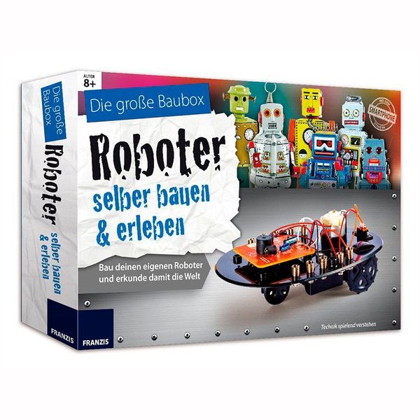 Mit dem Bausatz „Roboter selber bauen & erleben“ erschaffen kleine Ingenieure ihren eigenen Roboter. Alle Bauteile sind übersichtlich, durch den Aufbau führt eine leicht verständliche Schritt-für-Schritt-Anleitung mit vielen Bildern. Ist Robby, oder wie der kleine Roboter auch heißen soll, fertig, braucht er nur noch zwei Batterien, schon legt er los und erkundet seine Umgebung. Zwei Bewegungssensoren erkennen Hindernisse, denen er dann ausweicht. In der Anleitung werden auch technische Zusammenhänge erklärt sowie viele kreative Einsatzmöglichkeiten für den selbstgebauten Roboter vorgeschlagen. (Bild: www.geschenkidee.de)