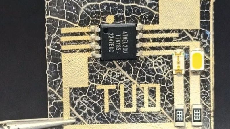 Nachhaltige Halbleiter: Forschende der TU Dresden haben ein biologisch abbaubares Substrat für Leiterplatten konstruiert, das von der natürlichen Struktur von Blättern inspiriert wurde.(Bild:  TU Dresden)