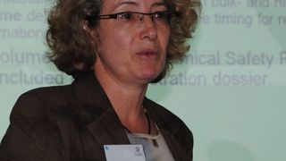 Dr. Birgit Sokull-Klüttgen von der Europäischen Kommission (Joint Research Centre, JRC) gab einen kurzen Überblick über die für Nanotechnologie relevante europäische Rechtsprechung mit einem Schwerpunkt auf REACH.  (Bild: Die Akademie Fresenius)