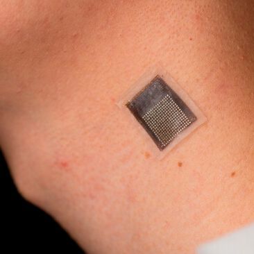 Ultrasound patch worn on the neck. Ultrasound patch worn on the neck.
