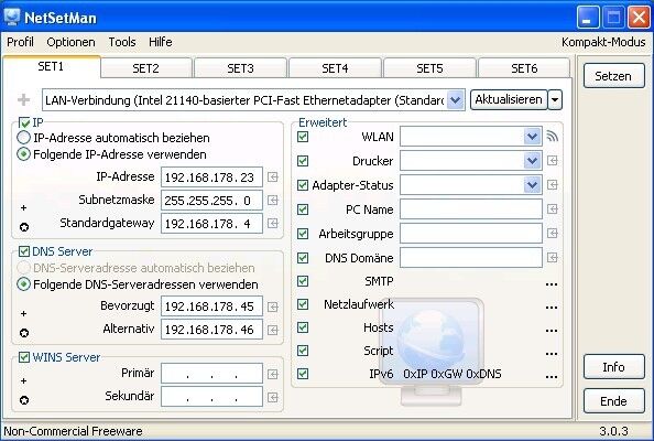 Abbildung 5: Verschiedene Netzwerkprofile lassen sich über NatSetMan auch mit Windows XP verwenden. (Bild: Joos)