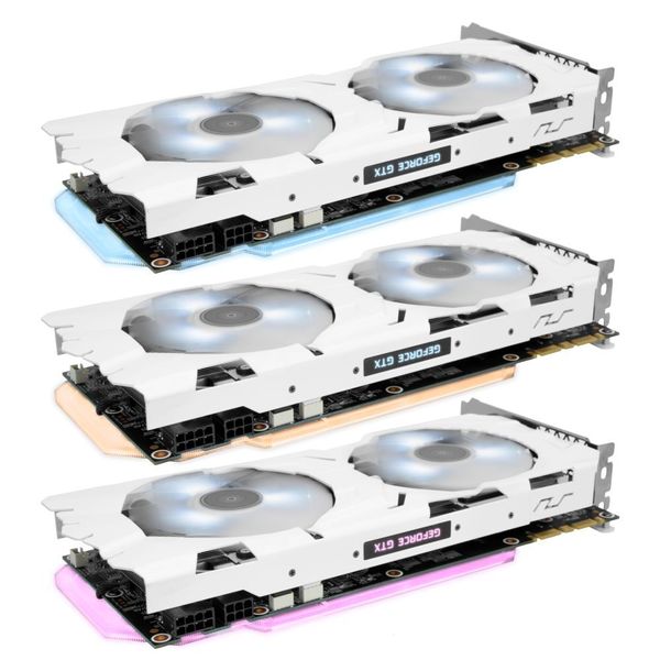 Farbenspiele: Die Geforce GTX 1070 Ti EXOX Sniper White von KFA2 mit mehrfarbiger LED-Beleuchtung.  (KFA)