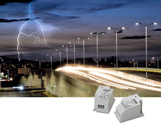 Schutz vor Überspannungen: Die Überspannungsableiter Typ 2 schützen Straßenleuchten mit LED vor zerstörerischen Spannungsspitzen. (Bild:  Phoenix Contact)