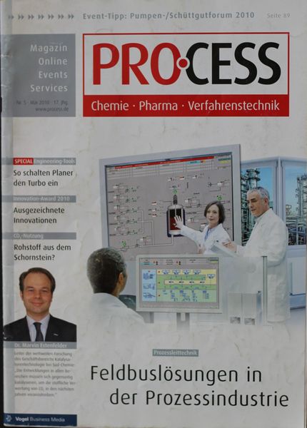 Mai 2010   Top Themen:  - Feldbuslösungen in der Prozessindustrie - So schalten Planer den Turbo ein - Ausgezeichnete Innovationen - Rohstoff aus dem Schornstein? (Bild: PROCESS)