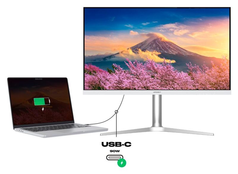 Zu den Schnittstellen auf der Rückseite des JN-IPS326K-HSPC9 zählt ein USB-C-Port mit 90-Watt-Stromversorgung. (Bild: Japannext)