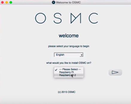 Installationsbildschirm von OSMC für das Raspberry Pi (hier Installation über WebOS). Auch dieses OS verwandelt das Raspberry Pi in einen dedizierten, leicht zu bedienenden und kostengünstigen Mediaplayer. (OSMC.tv)