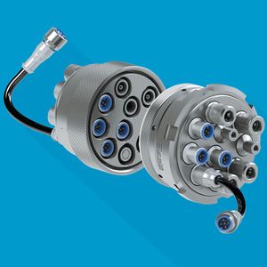 Mit dem Baukastensystem der Multiline E lassen sich Anschlüsse für Flüssigkeiten, Druckluft, Gase, Elektrik und/oder Elektronik in einer Mehrfachkupplung individuell konfigurieren.