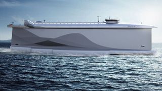 Der Rumpf des Cargo-Schiffs Vindskip wirkt wie ein großes Segel. (Bild: Lade AS)