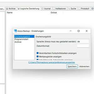 Anpassen der Optionen von Areca Backup.(Bild:  Joos (Screenshot))
