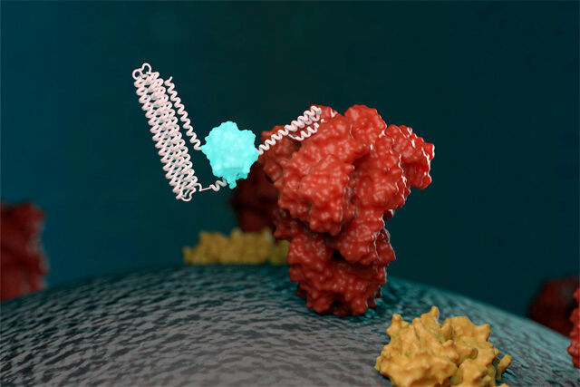 Artists conception of a biosensor detecting a target molecule. (University of Washington)