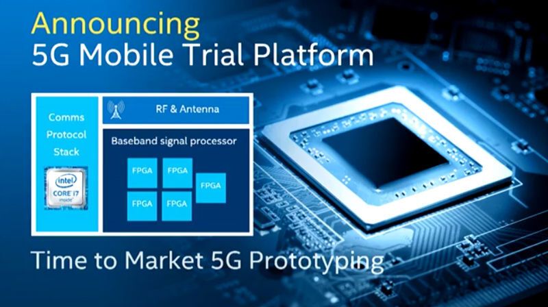 ...und natürlich der kommende Mobilfunkstandard 5G. Neben Demos der Luftschnittstelle und leistungsfähigen Netzwerklösungen wurde auch eine Trial Platform angekündigt. (Bild: Intel)