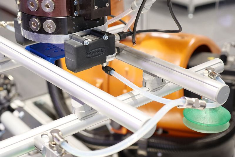 Das vollelektrische Kompaktventil LQE kann direkt am Greifer montiert werden. So werden Evakuierung und Belüftung des Vakuumsystems deutlich beschleunigt. (Bild: J. Schmalz GmbH)