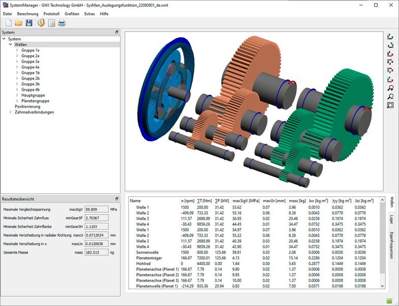 Das Bild zeigt den System-Manager von GWJ mit Auslegungsfunktion für Getriebesysteme. (Bild: GWJ)