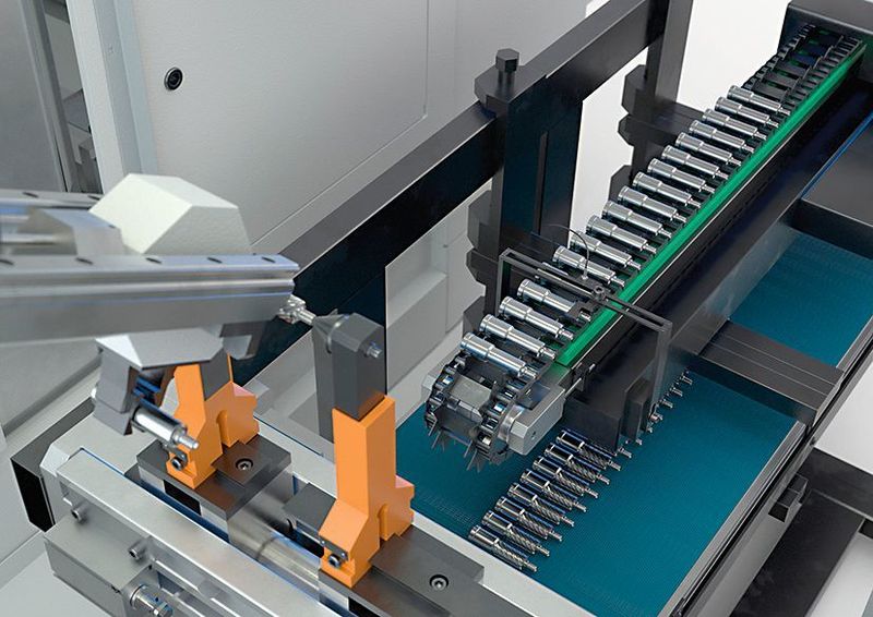 Für die Automation stehen ein Hochgeschwindigkeits-Ladeportal mit Doppel-Rotationsgreifer oder ein Lineargreifer in V-Anordnung zur Verfügung. (Emag)