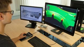 Umformen in der Simulation! Wie das geht, präsentiert der Blechexpo-Aussteller Stampack mit der neuesten Version seiner Software Xpress 2021.1 in Halle 6 in Stuttgart. Unter anderem liefert das System jetzt deutlich schneller Ergebnisse, heißt es. (S. Denz / Stampack)