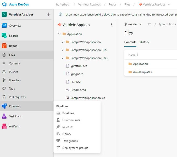 In der Projektverwaltung kann über das Kontextmenü auf die Pipelines und die anderen Bereiche zugegriffen werden, wie beim Einsatz ohne Cloud. (Bild: Joos / Microsoft)
