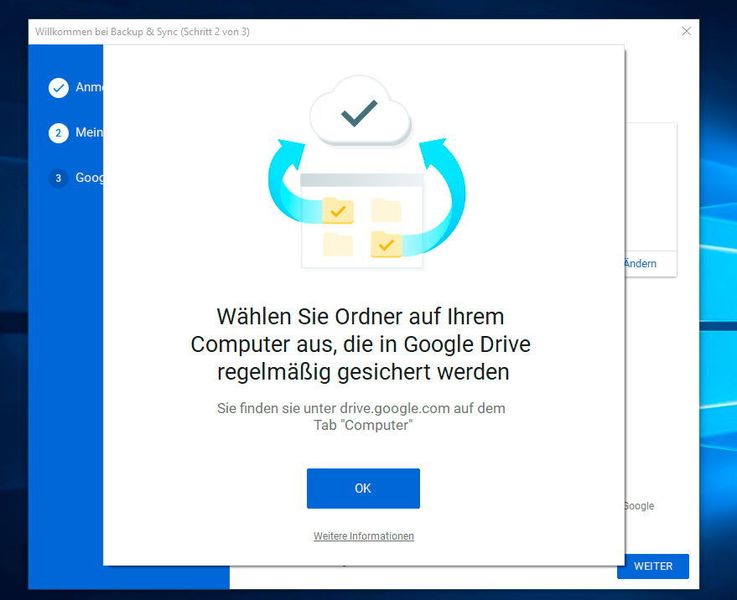 Google Backup & Sync wird über einen Assistenten eingerichtet und bietet auch die Möglichkeit zur Datensicherung von Verzeichnissen. (Google / Thomas Joos)