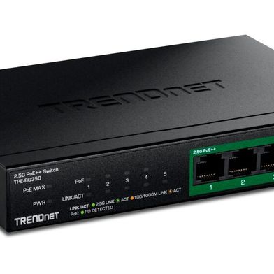 Der TPE-BG350 bietet fünf 2,5-Gigabit-Ports, vier davon mit PoE++. Laut Trendnet stellt der lüfterlose Switch ein Leistungsbudget von 135 Watt bereit. (Bild: Trendnet)